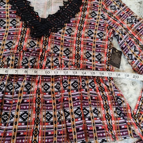 Wrangler Geometric Multicolor Patterned Black Lace V-neck Long Sleeve Top Smal - Picture 13 of 13